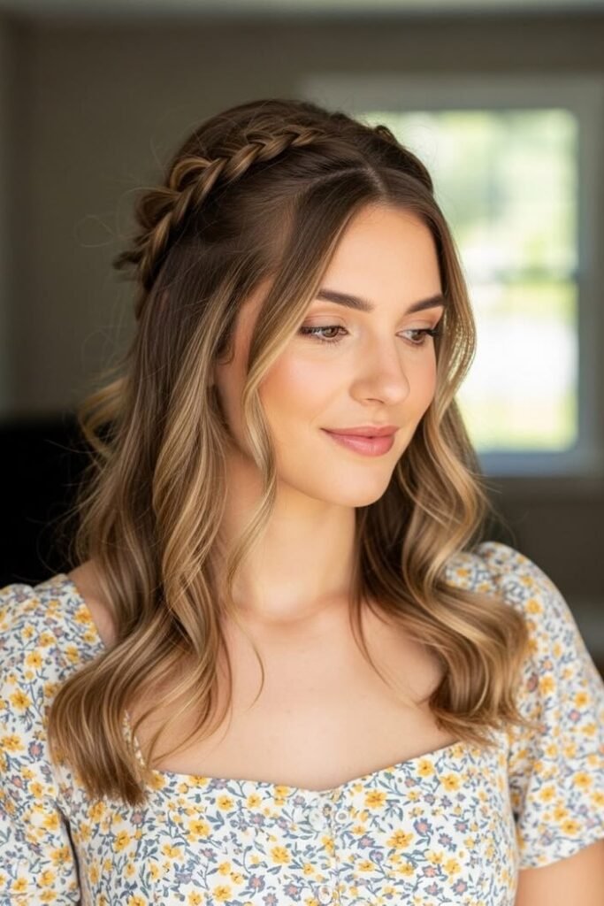 Boho Half-Up French Braid with Loose Waves