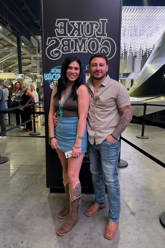 Brown Halter Top + Denim Mini Skirt + Brown Embroidered Cowboy Boots