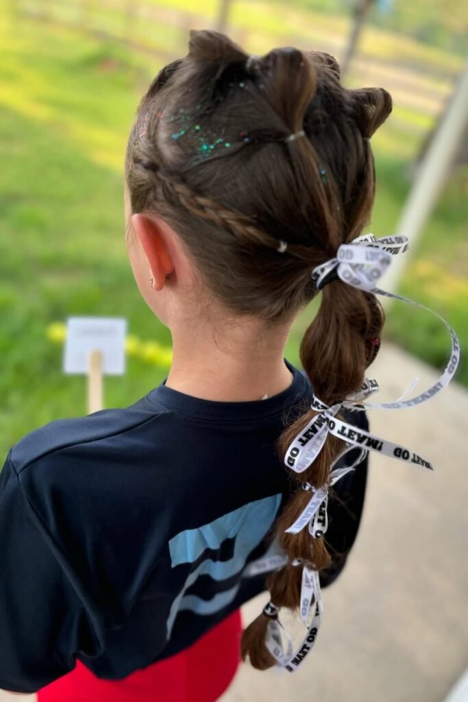 Bubble Braid with Micro Braids and Team Spirit Ribbon Accents
