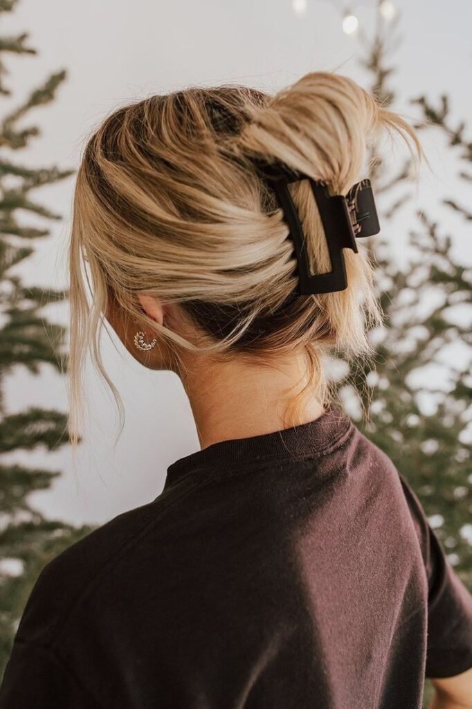 Casual Half-Up Twist with Rectangular Black Matte Clip
