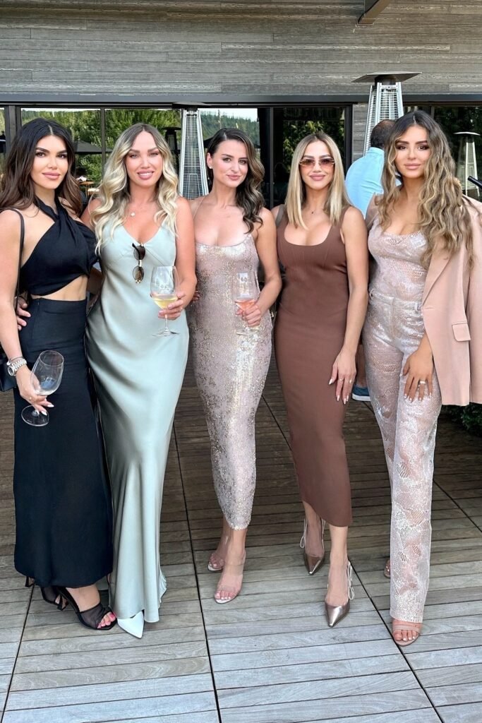 Champagne Sequin Maxi Dress + Clear Strap Heels + Gold Accessories