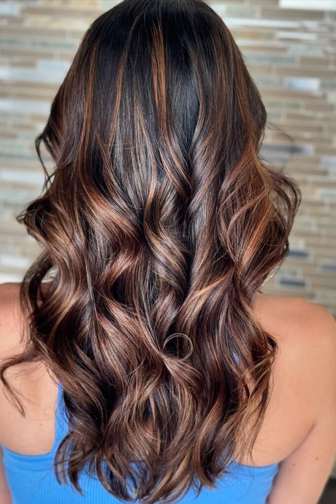 Chocolate Brown Curls with Warm Toffee Highlights
