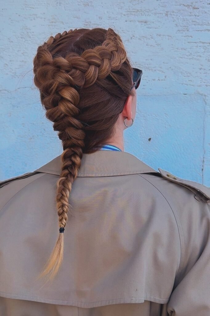 Classic Auburn French Braid with Low Tapered Tail