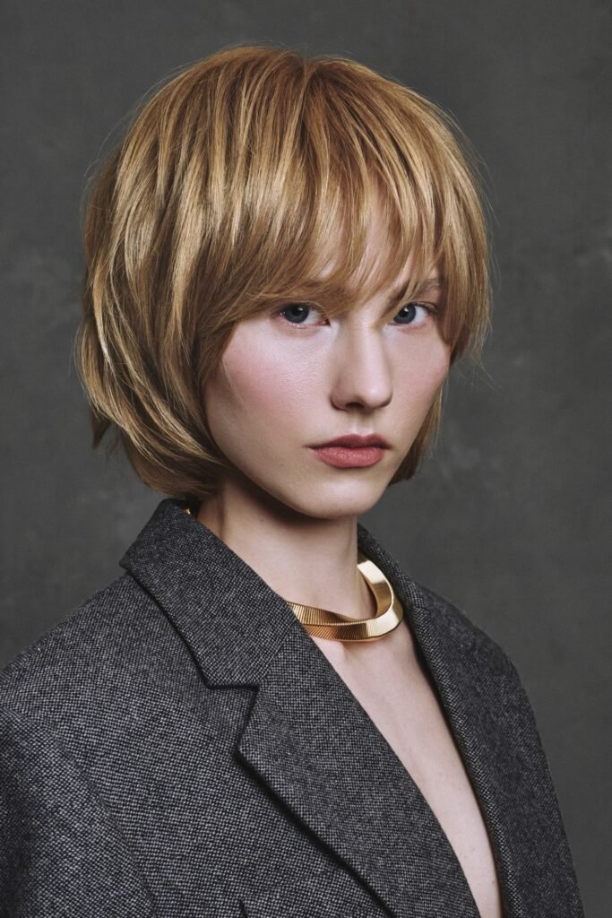Classic Blonde Pageboy Cut with Full Straight Fringe