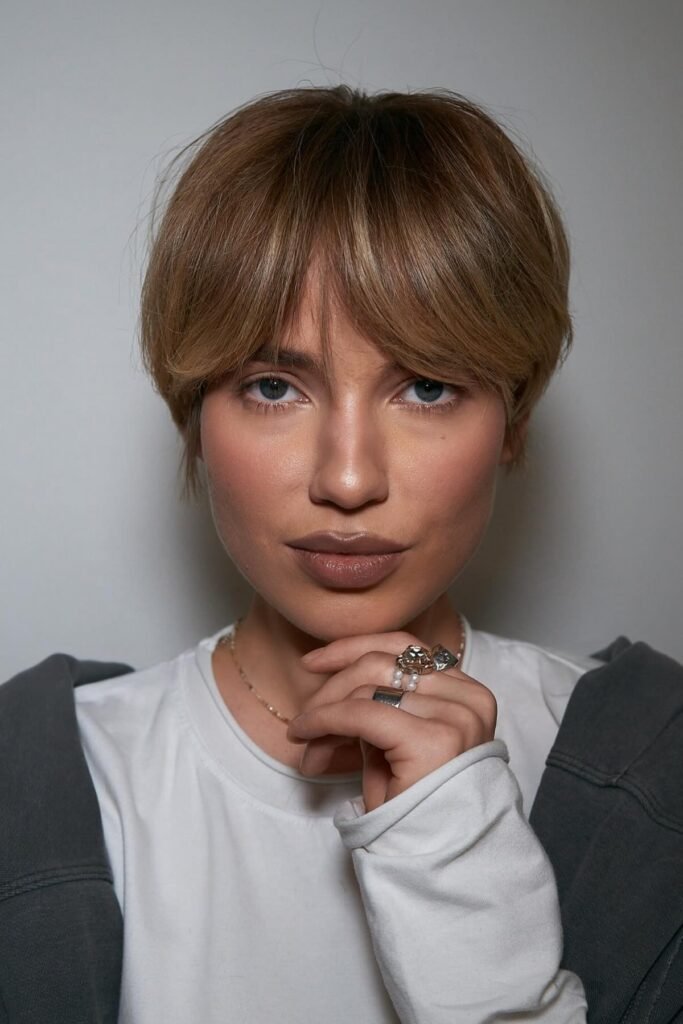 Classic Bowl Cut with Center-Parted Bangs