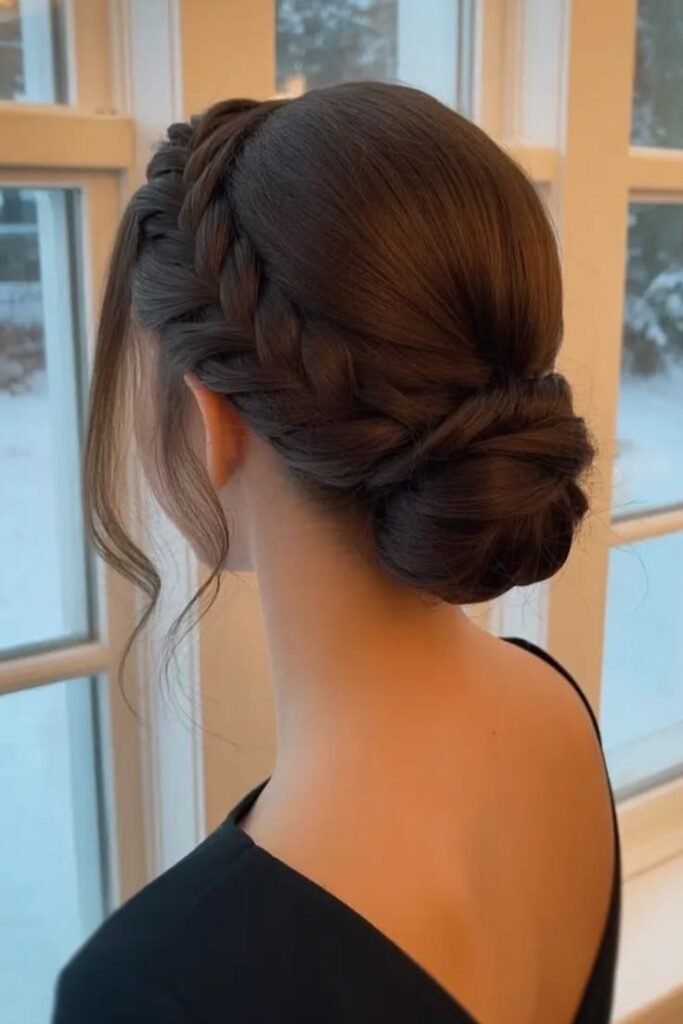 Classic French Braid Wrapped into a Low Chignon