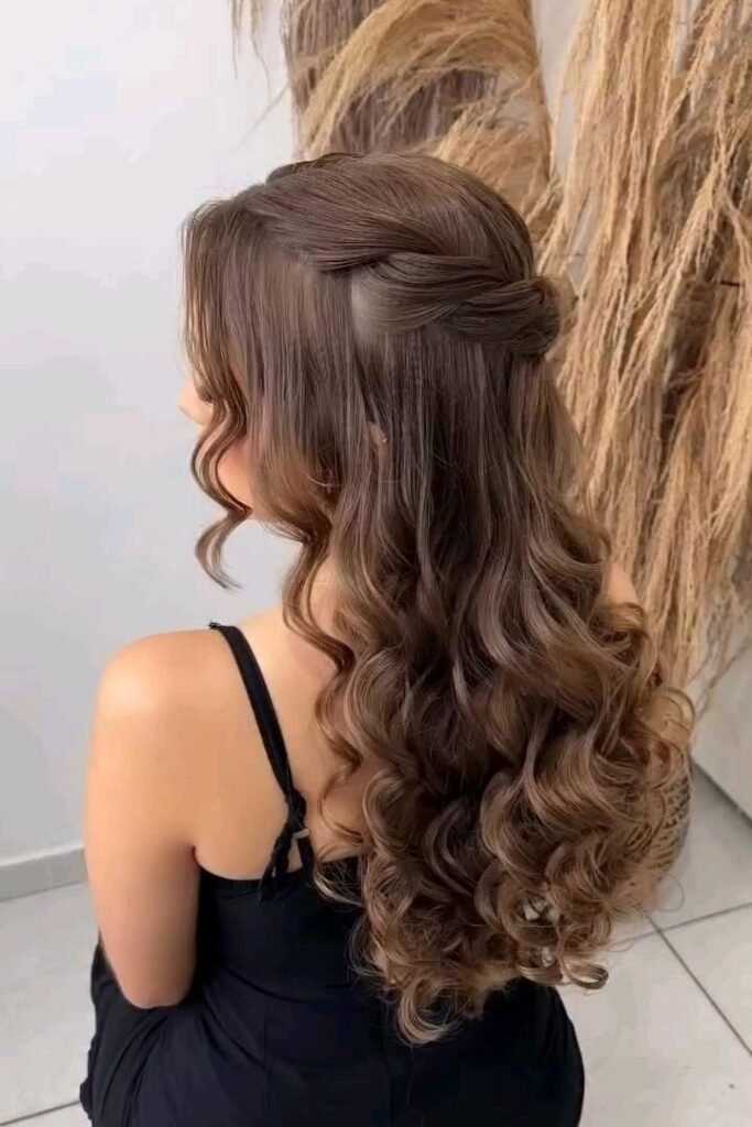 Classic Half-Up Twist with Long Polished Curls