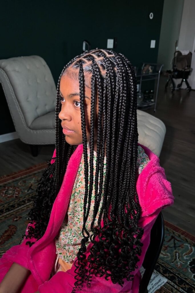 Classic Mid-Back Box Braids with Spiral Tips