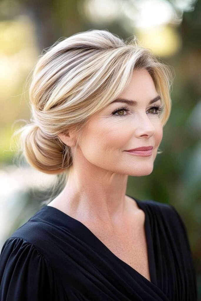 Classic Sleek Side Bun with Deep Side Part