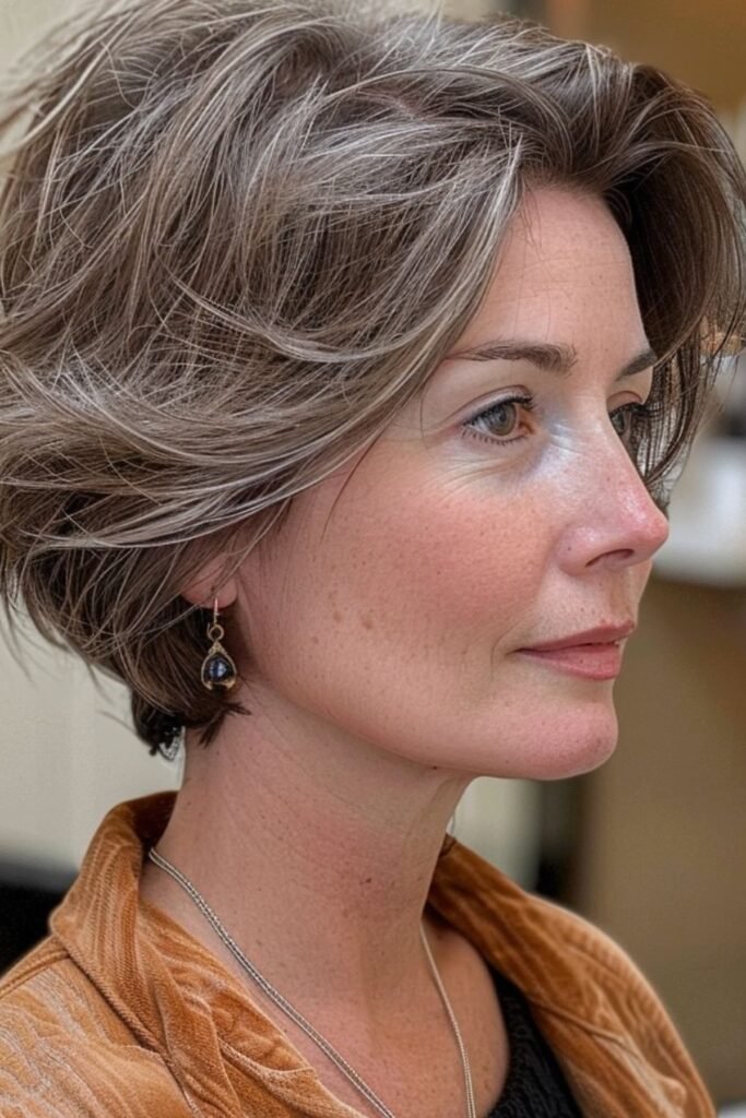 Classic Tapered Bob with Soft Grey Highlights and Internal Texture