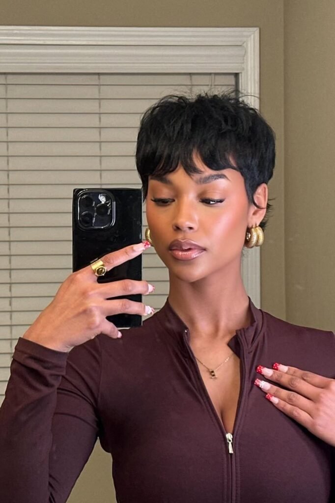 Classic Tapered Pixie with Soft Side-Swept Fringe