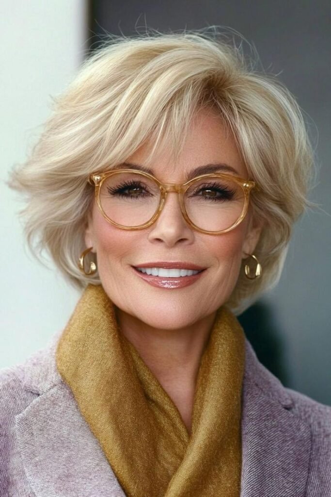 Creamy Blonde Feathered Bob with Side-Parted Layers