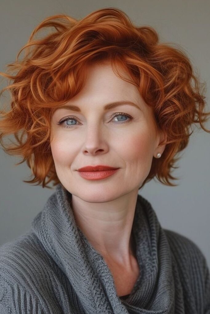 Curly Copper Pixie-Bob with Side-Swept Volume