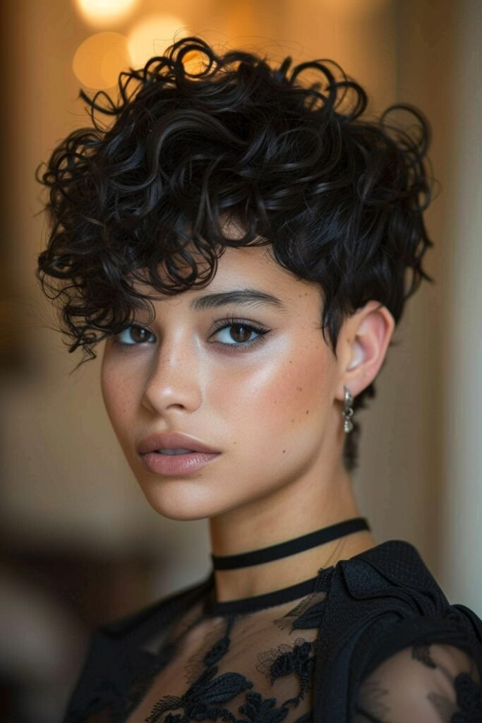 Curly Tapered Cut with Voluminous Top Curls