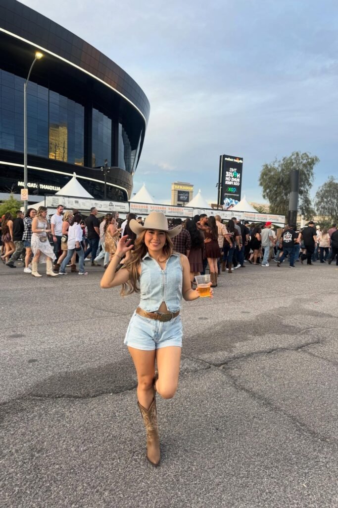 Denim Zip-up Vest + Denim Shorts + Brown Western Boots