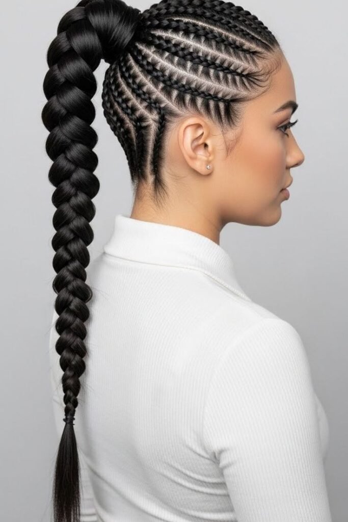 Diagonal Stitch Braids with Thick Jumbo Bubble Braid Ponytail