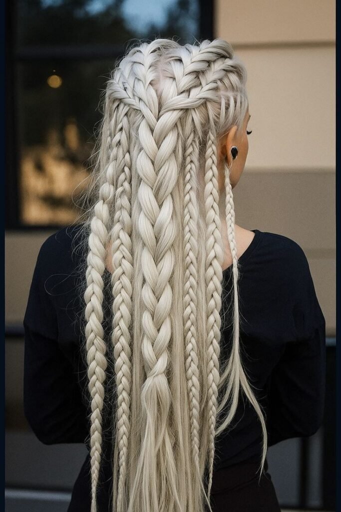 Double Dutch Braid Crown with Multiple Long Micro-Braids