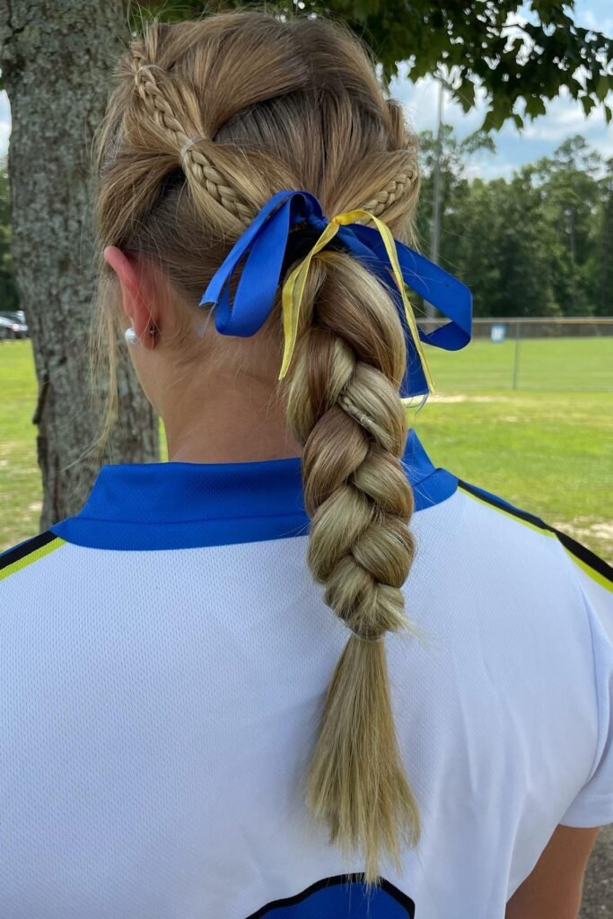 Double Dutch Braids Merging into a Low Braid with Ribbons