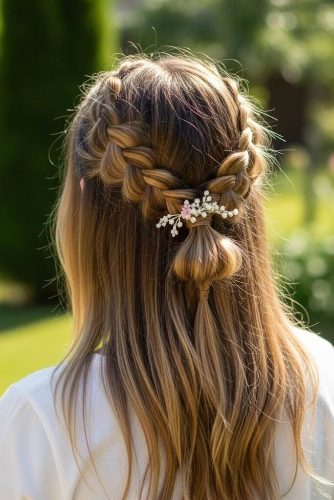 Double Dutch Braids Merging into a Low Bubble Ponytail