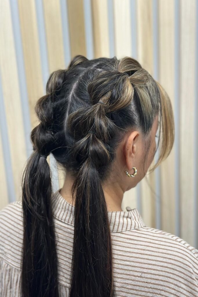 Double Segmented Bubble Braids with Face-Framing Fringe