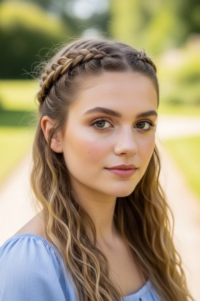 Double Side-Pinned French Braids with Natural Waves