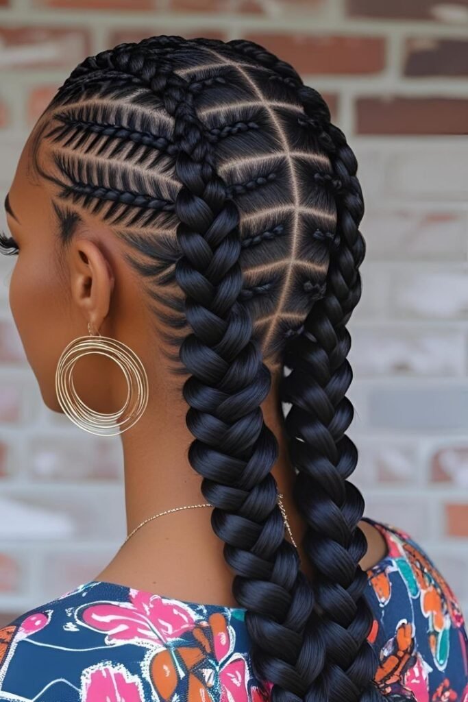 Dutch Braids with Ladder Stitch Detailing and Box Parting