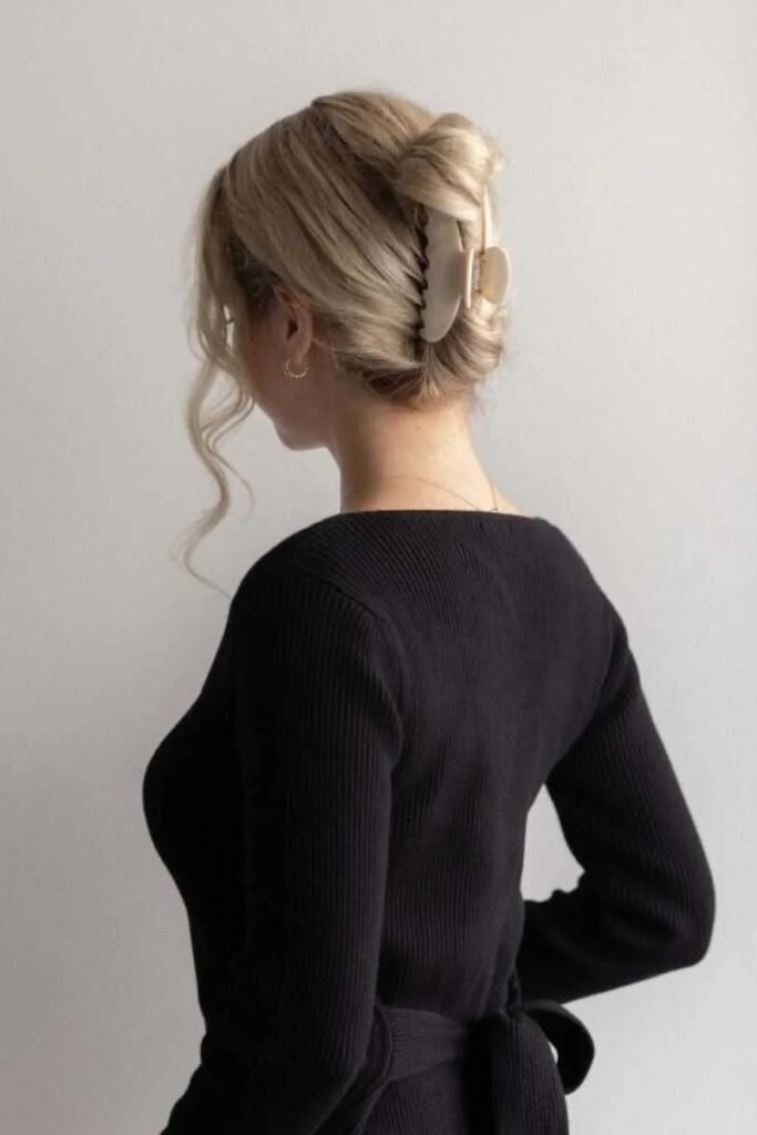 Elegant French Twist Secured with Cream Matte Claw Clip