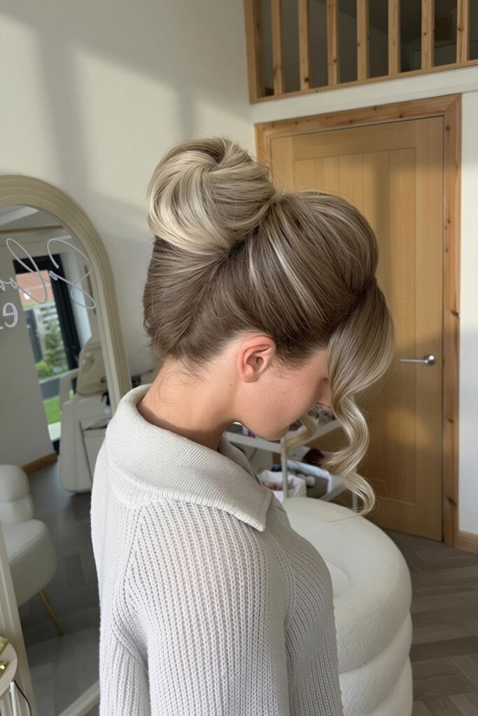 Elegant High Chignon with Sculpted Side Fringe