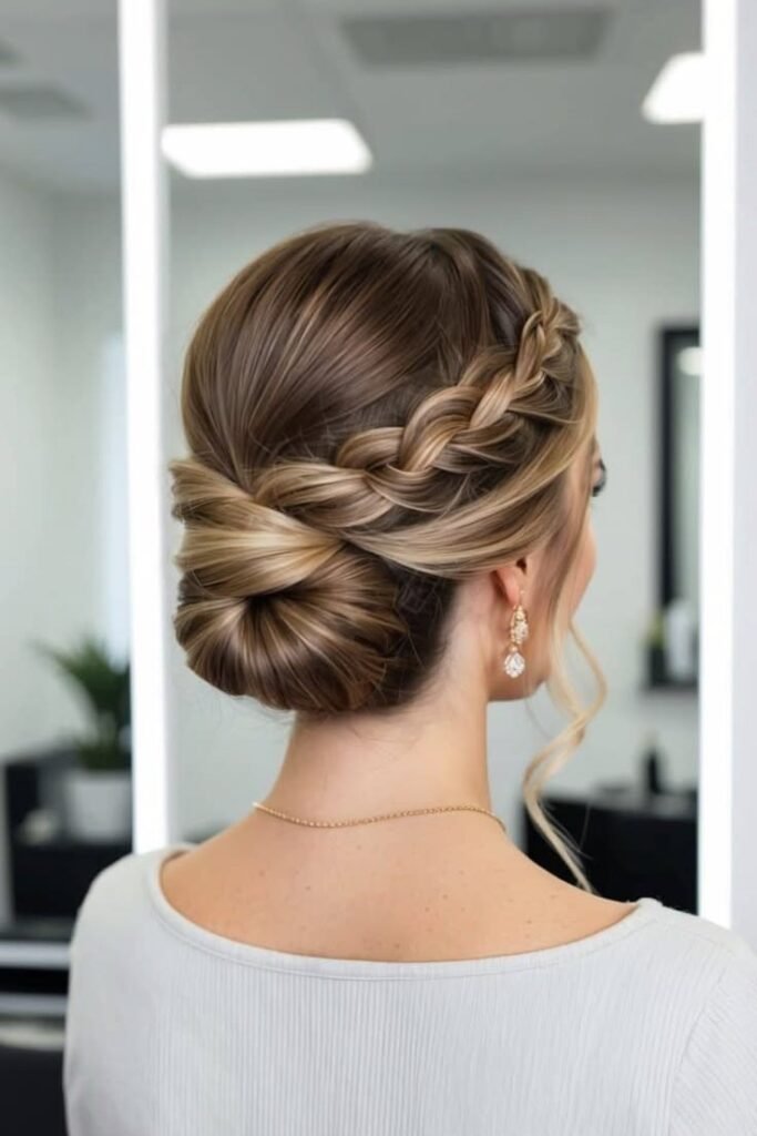 Elegant Low Chignon with Side Dutch Braid