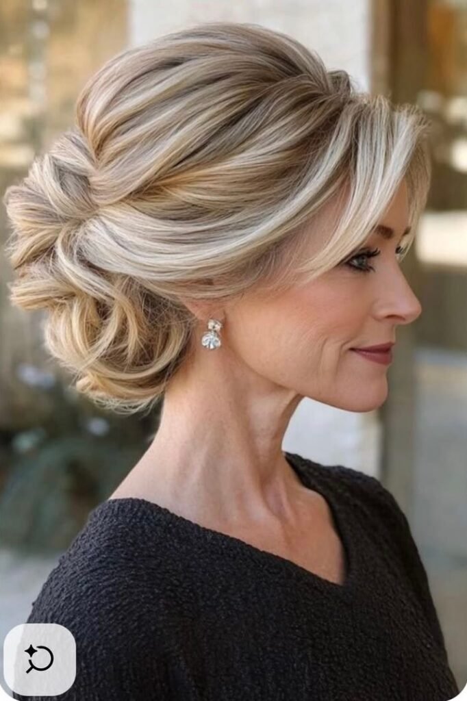 Elegant Side-Swept Chignon with Tucked Bangs