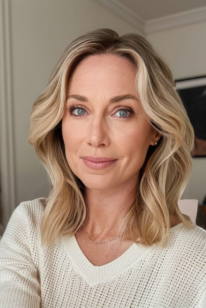 Elegant Wavy Blonde Lob with Face-Framing Layers