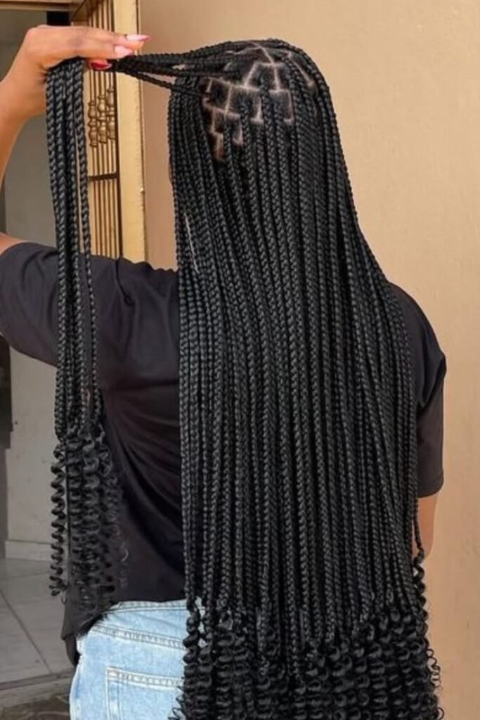 Extra Long Knotless Braids with Bohemian Curly Ends