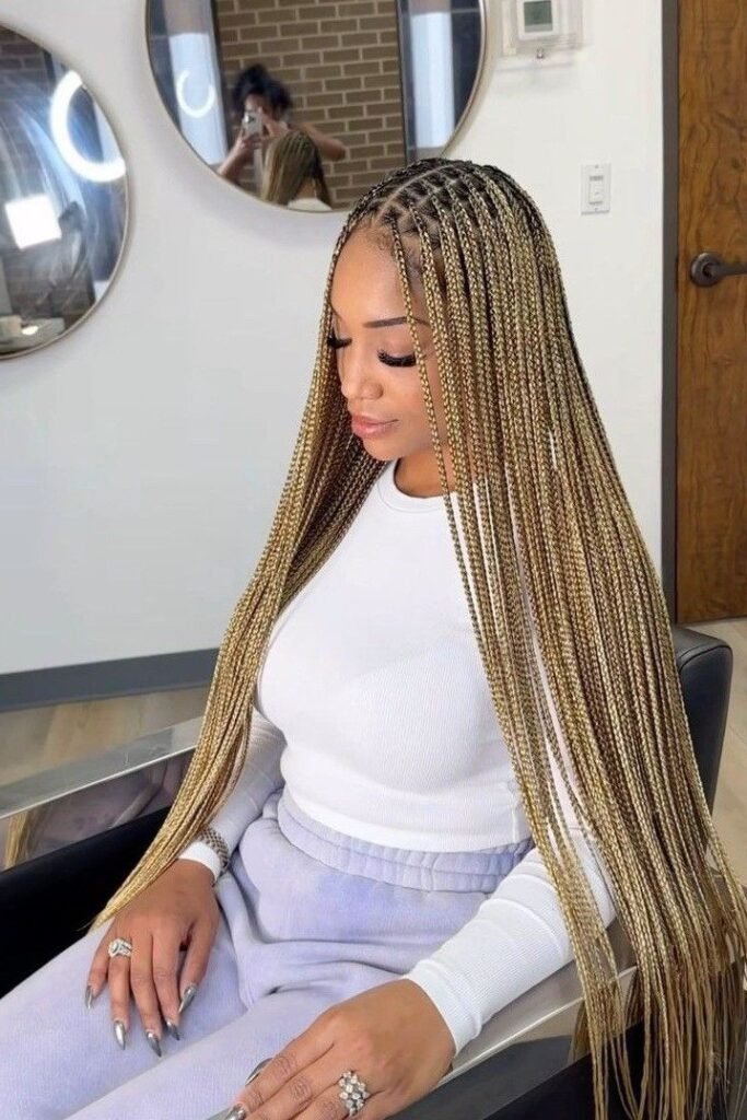 Extra Long Knotless Braids with Center Part and Tapered Ends