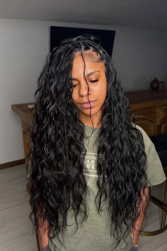 Extra Long Wet-Look Boho Braids with Deep Wave Extensions