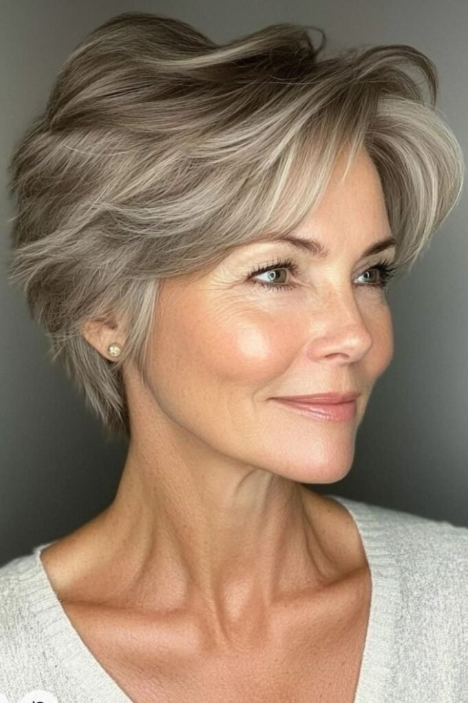 Feathered Ash Blonde Crop with Sweeping Face-Framing Layers