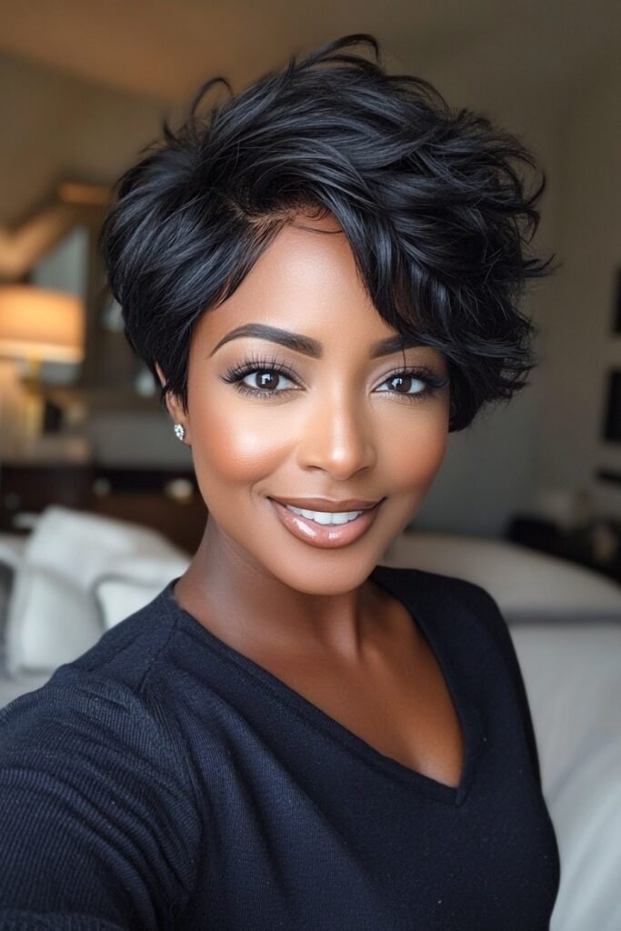 Feathered Layered Pixie with Voluminous Crown