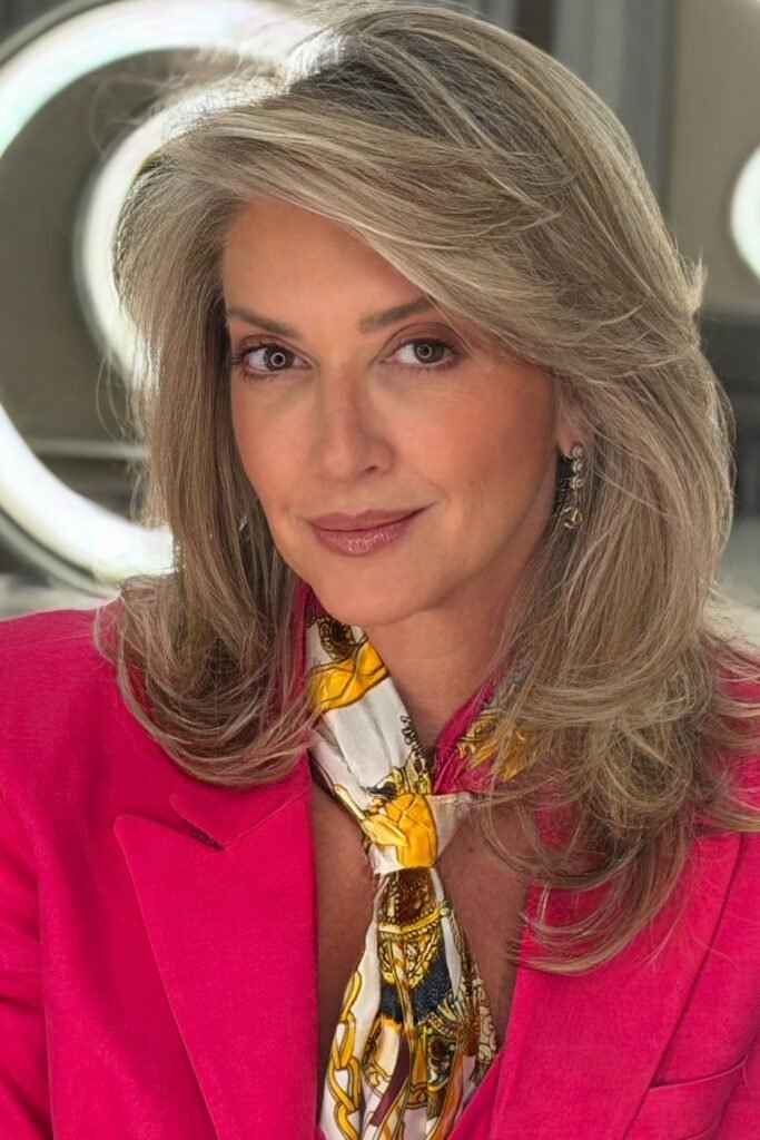 Feathered Mid-Length Layers with Ash Blonde Balayage