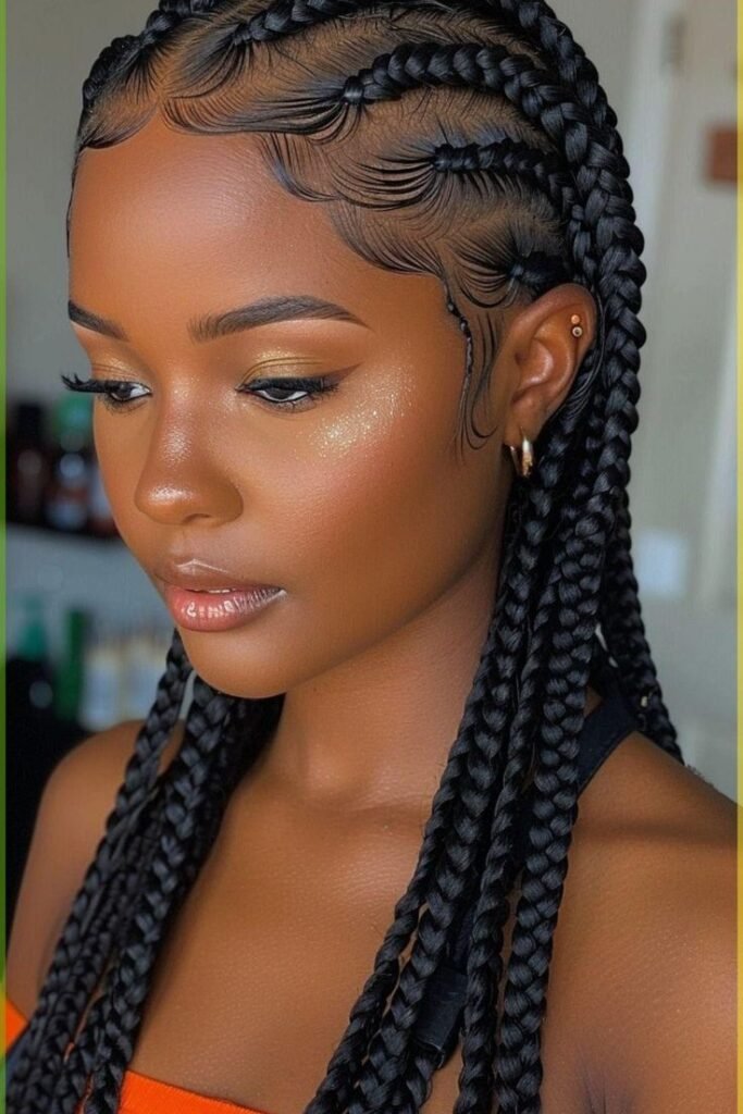Feed-in Cornrows with Intricate Swirled Edges