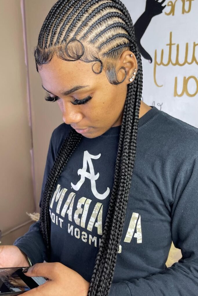 Fine Micro Cornrows with Elaborate Swirl Edges