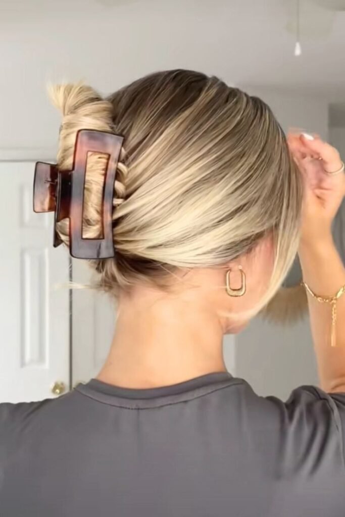 Full French Twist Secured with Tortoiseshell Rectangular Claw Clip