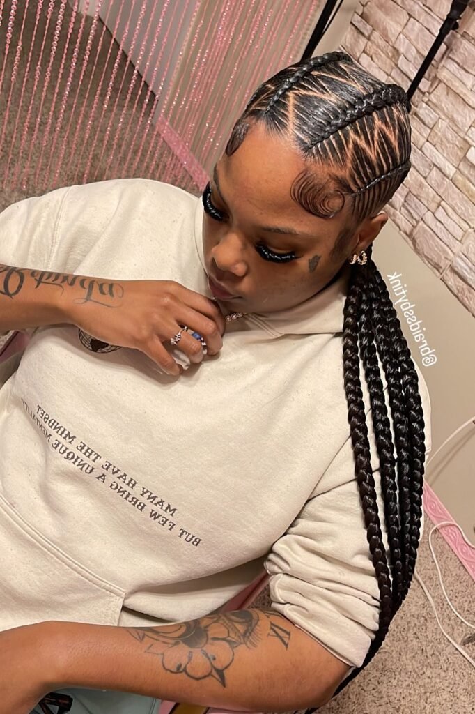 Geometric Diamond Parted Stitch Braids with Long Extensions