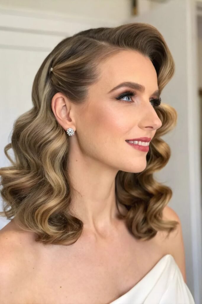 Glamorous Vintage Hollywood Waves with Deep Side Part