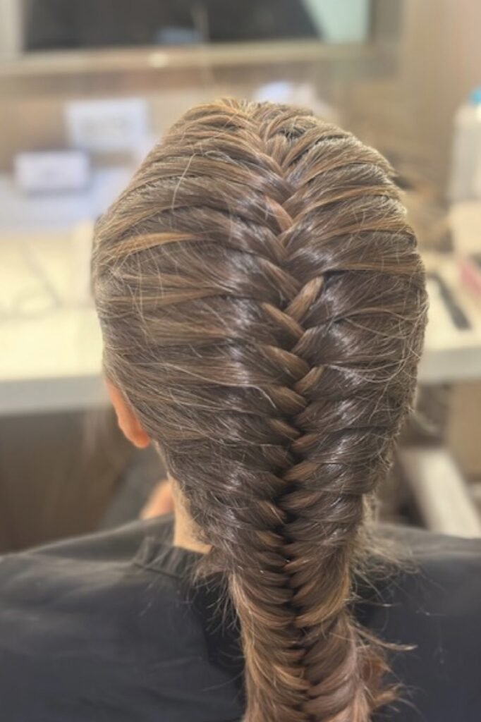 Glossy French Fishtail Braid with Bronde Highlights