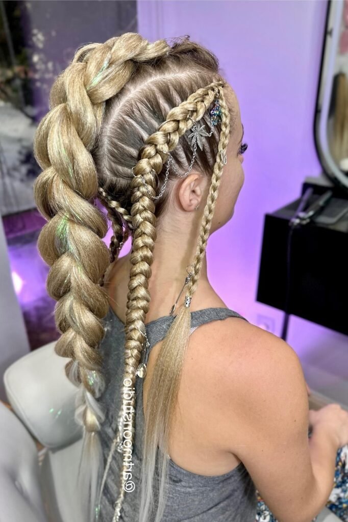 Golden Blonde Pull-Through Braid with Chain and Leaf Charms