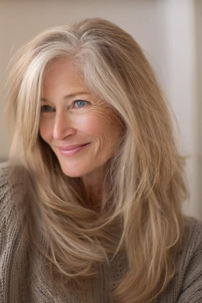 Golden Champagne Layers with Wispy Fringe