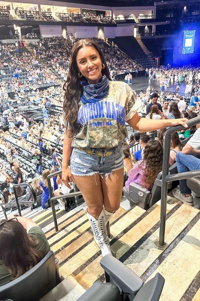Graphic Camo T-Shirt + Denim Shorts + White Western Boots