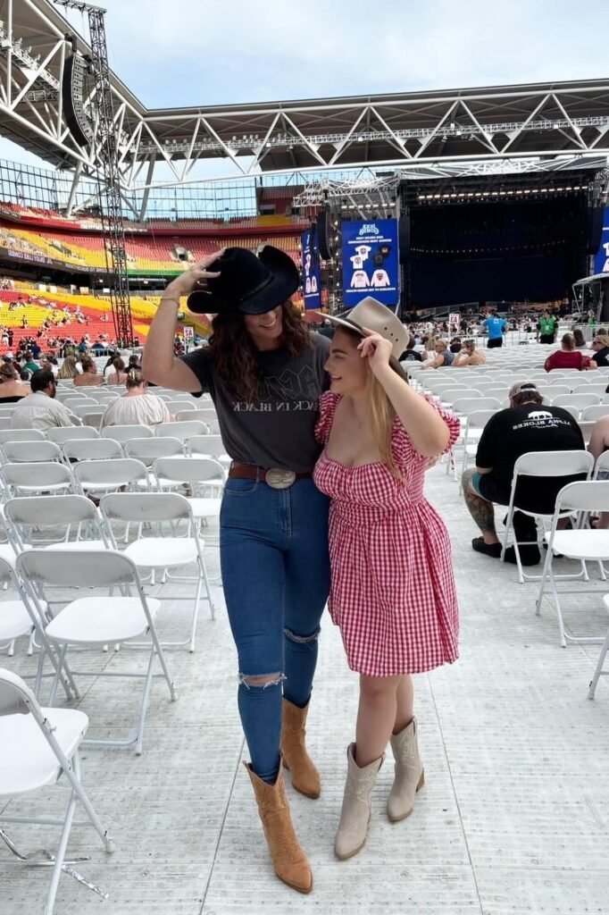 Graphic T-shirt + Distressed Skinny Jeans + Tan Cowboy Boots