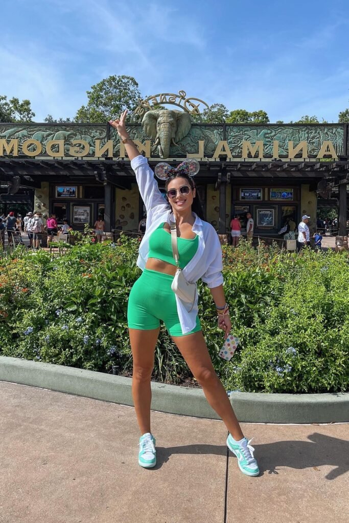 Green Athletic Set + White Button-Down Shirt + Mint Green Sneakers