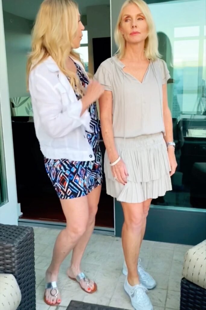 Grey V-Neck Pleated Mini Dress + White Athletic Sneakers