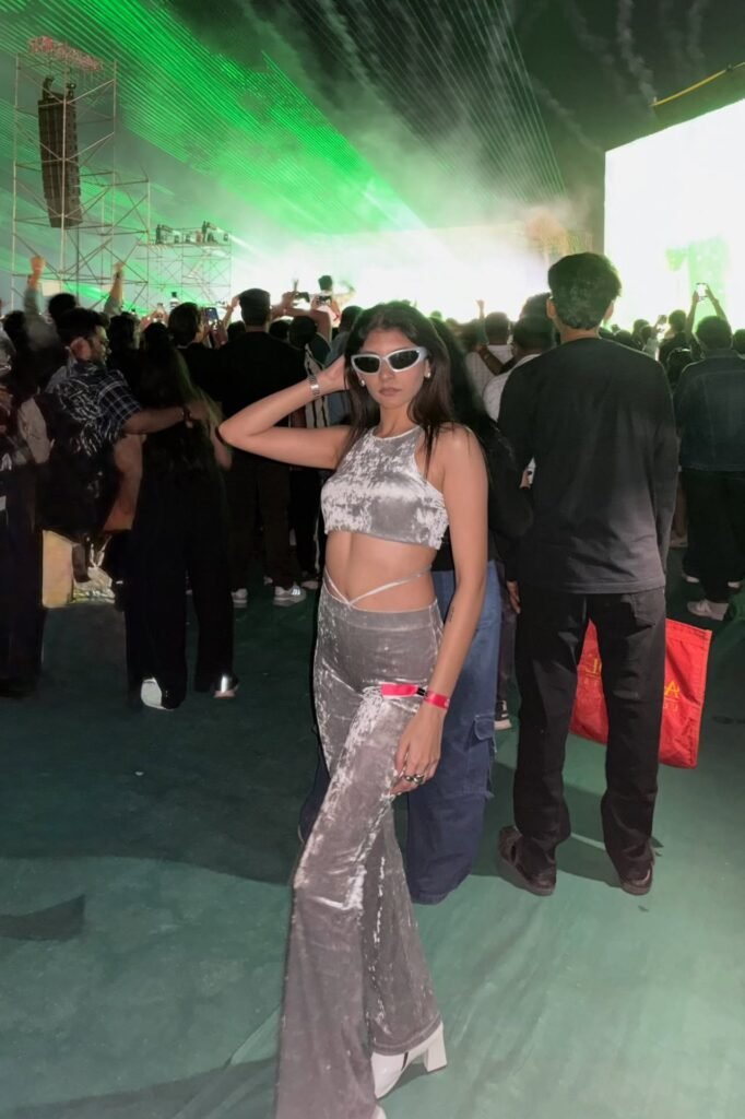 Grey Velvet Halter Crop Top + Matching Grey Velvet Flare Pants + White Platform Boots